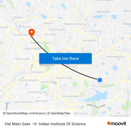 Hal Main Gate to Indian Institute Of Science map