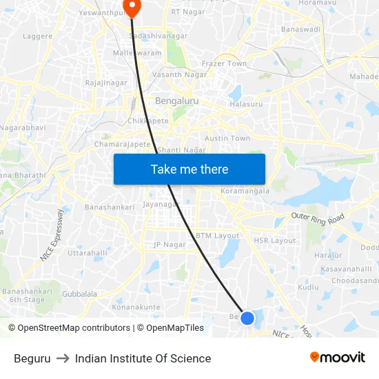 Beguru to Indian Institute Of Science map