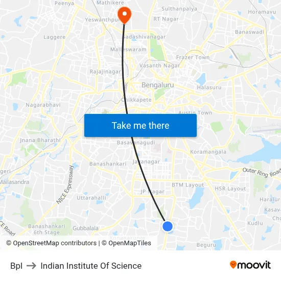 Bpl to Indian Institute Of Science map