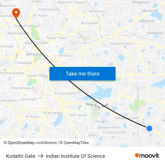 Kodathi Gate to Indian Institute Of Science map