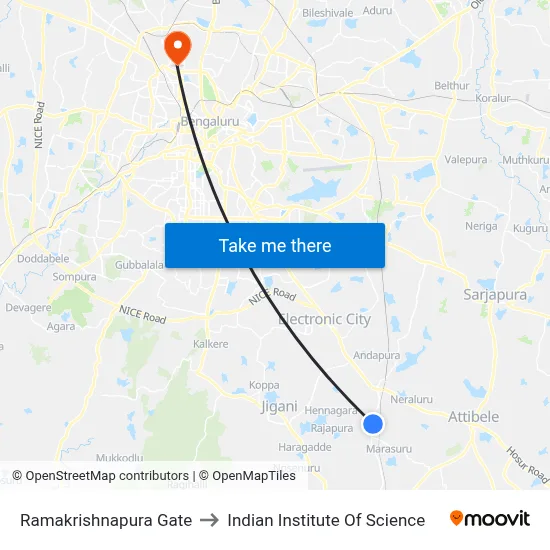 Ramakrishnapura Gate to Indian Institute Of Science map