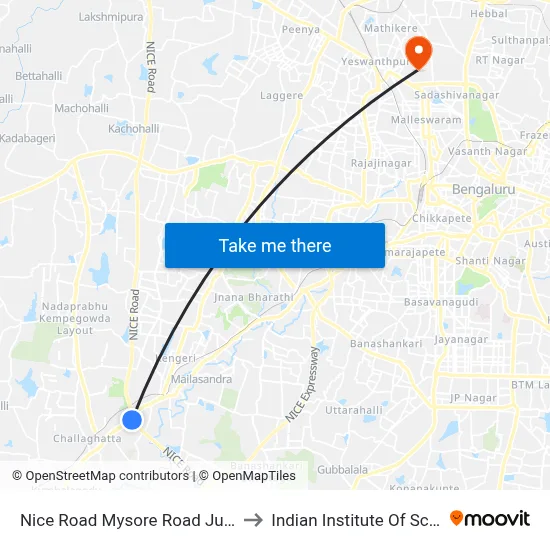 Nice Road Mysore Road Junction to Indian Institute Of Science map