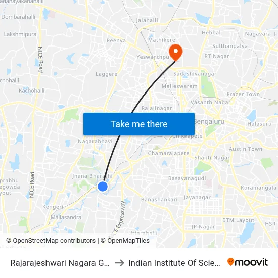 Rajarajeshwari Nagara Gate to Indian Institute Of Science map
