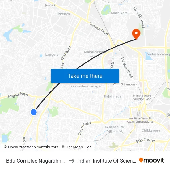 Bda Complex Nagarabhavi to Indian Institute Of Science map
