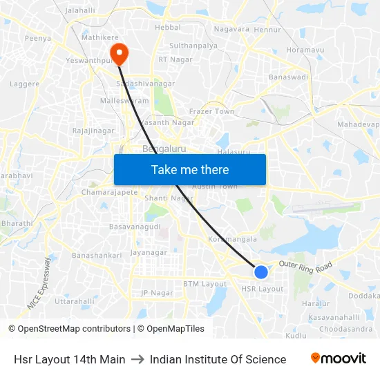 Hsr Layout 14th Main to Indian Institute Of Science map