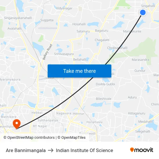 Are Bannimangala to Indian Institute Of Science map