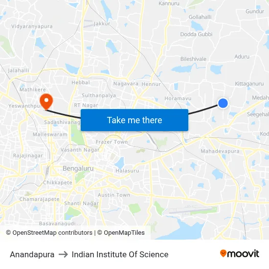 Anandapura to Indian Institute Of Science map
