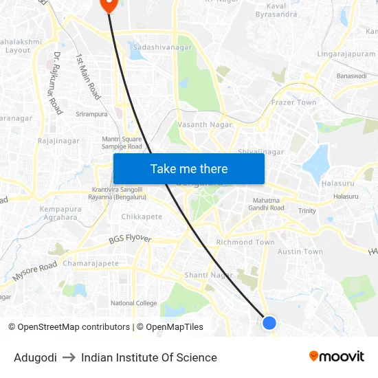 Adugodi to Indian Institute Of Science map