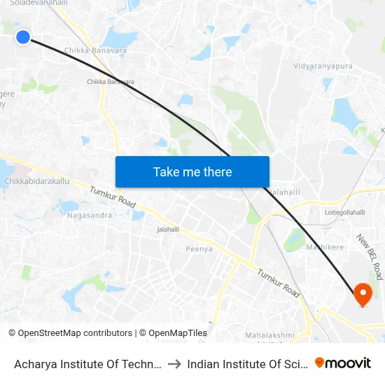Acharya Institute Of Technology to Indian Institute Of Science map