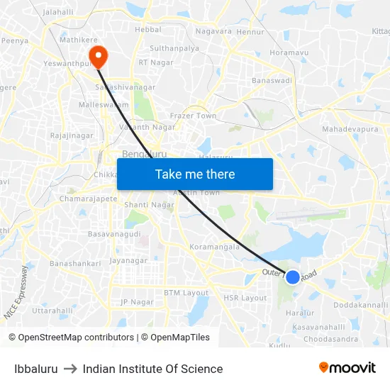 Ibbaluru to Indian Institute Of Science map