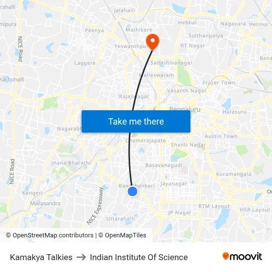 Kamakya Talkies to Indian Institute Of Science map