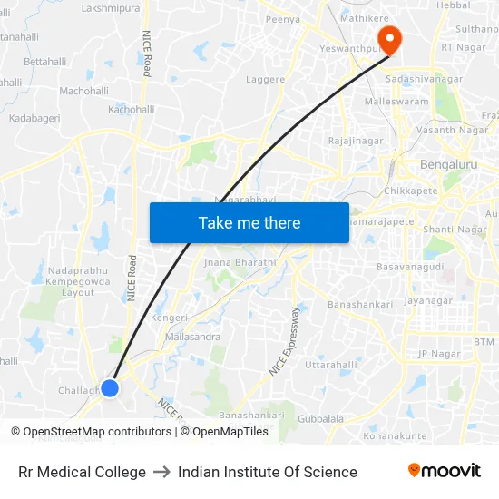 Rr Medical College to Indian Institute Of Science map