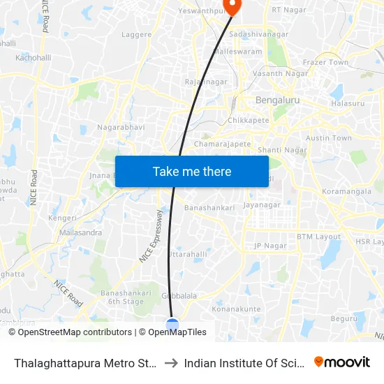 Thalaghattapura Metro Station to Indian Institute Of Science map