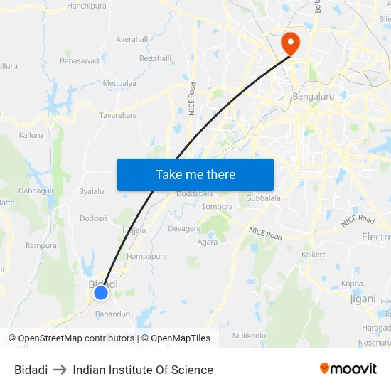 Bidadi to Indian Institute Of Science map
