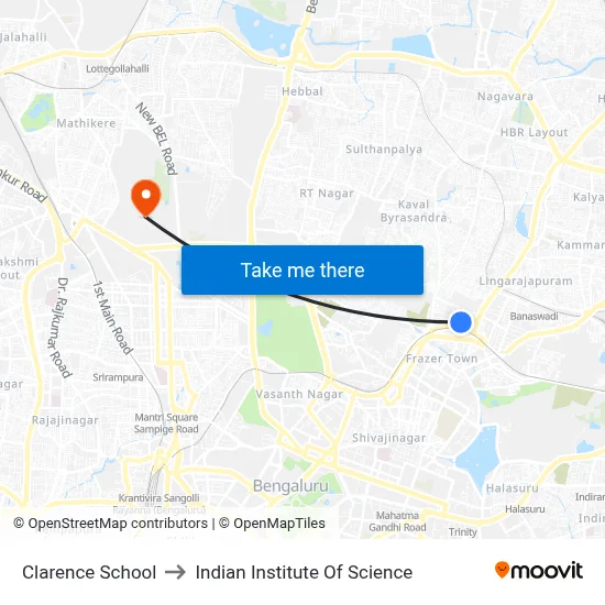 Clarence School to Indian Institute Of Science map