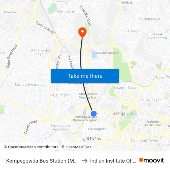 Kempegowda Bus Station (Majestic/Kbs) to Indian Institute Of Science map