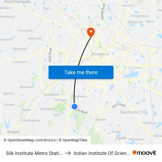 Silk Institute Metro Station to Indian Institute Of Science map