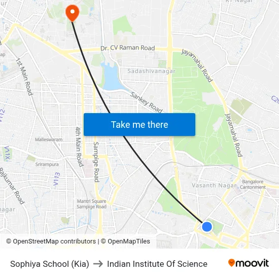 Sophiya School (Kia) to Indian Institute Of Science map