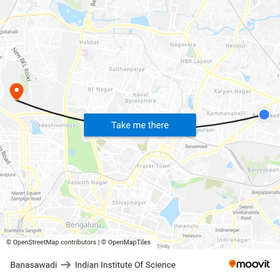 Banasawadi to Indian Institute Of Science map