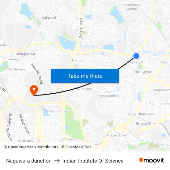 Nagawara Junction to Indian Institute Of Science map