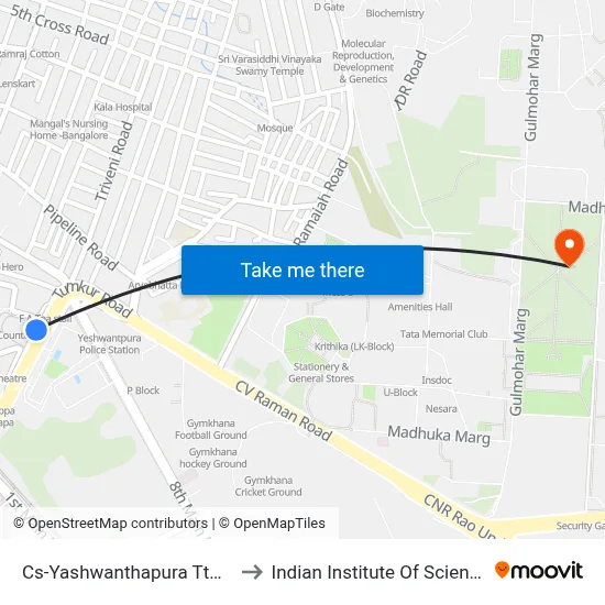 Cs-Yashwanthapura Ttmc to Indian Institute Of Science map