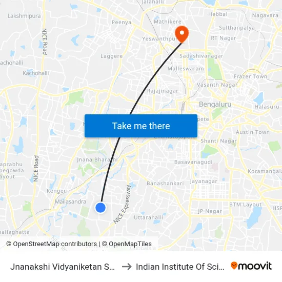 Jnanakshi Vidyaniketan School to Indian Institute Of Science map