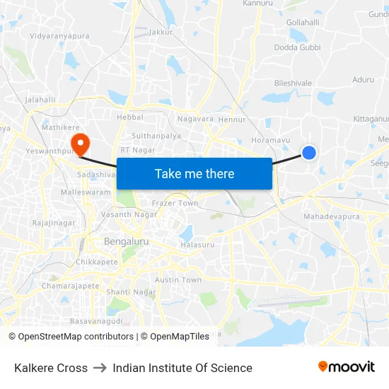 Kalkere Cross to Indian Institute Of Science map