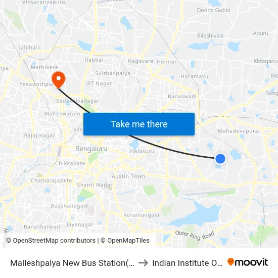 Malleshpalya New Bus Station(Vignananagar) to Indian Institute Of Science map
