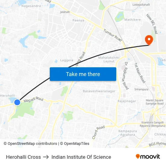 Herohalli Cross to Indian Institute Of Science map