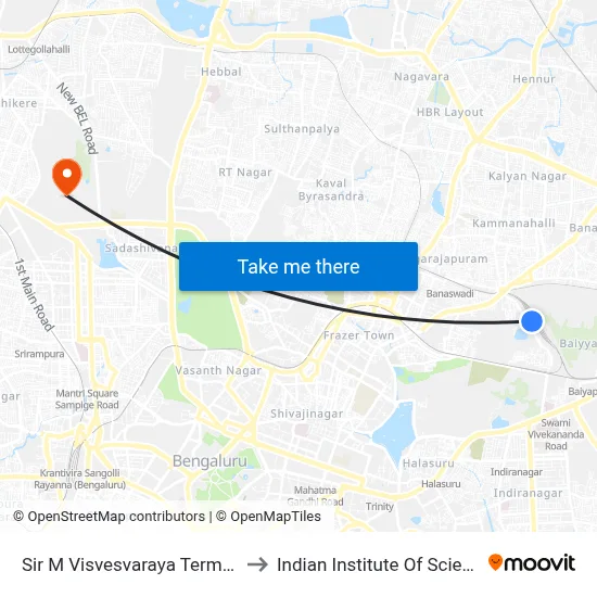 Sir M Visvesvaraya Terminal to Indian Institute Of Science map