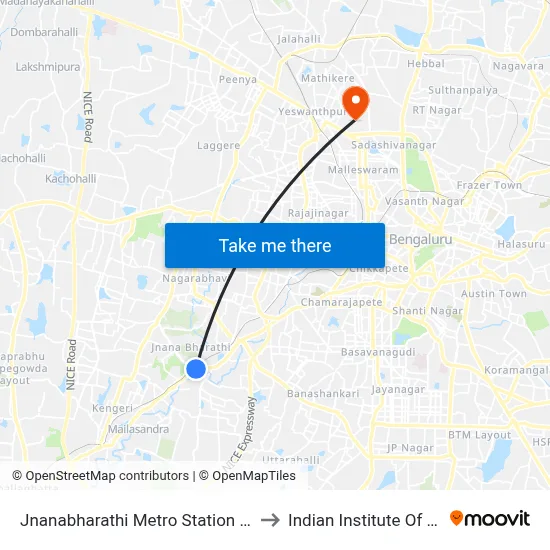 Jnanabharathi Metro Station (Buc Gate) to Indian Institute Of Science map