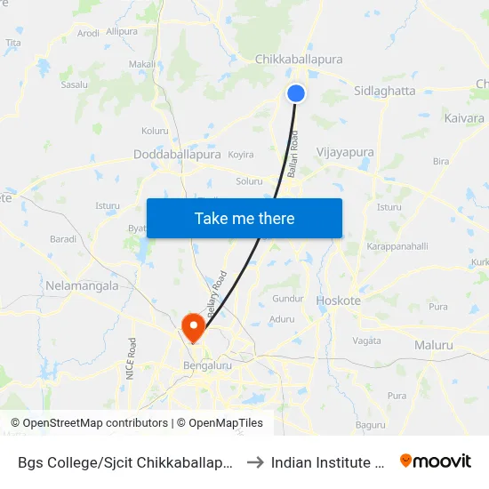 Bgs College/Sjcit Chikkaballapura( Sjc Institute) to Indian Institute Of Science map