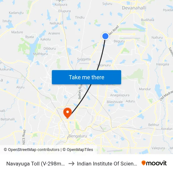 Navayuga Toll (V-298mn) to Indian Institute Of Science map