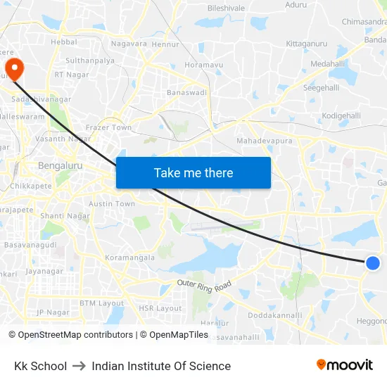 Kk School to Indian Institute Of Science map
