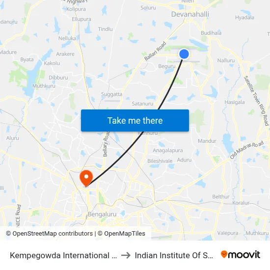 Kempegowda International Airport to Indian Institute Of Science map