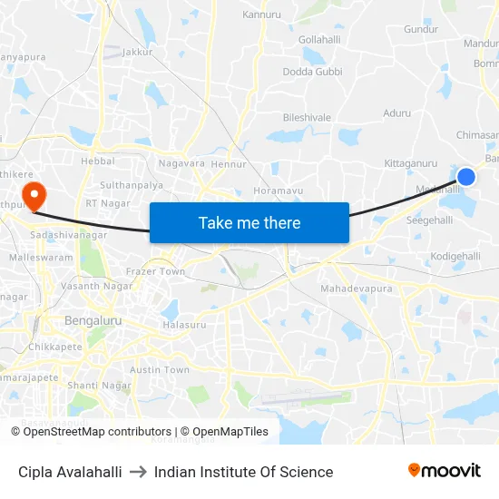 Cipla Avalahalli to Indian Institute Of Science map