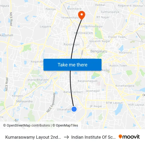 Kumaraswamy Layout 2nd Stage to Indian Institute Of Science map