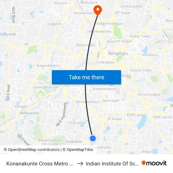 Konanakunte Cross Metro Station to Indian Institute Of Science map