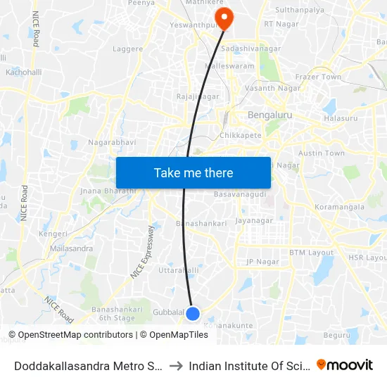 Doddakallasandra Metro Station to Indian Institute Of Science map