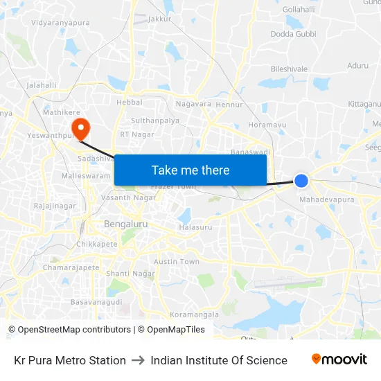 Kr Pura Metro Station to Indian Institute Of Science map