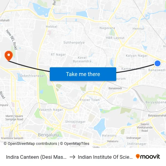 Indira Canteen (Desi Masala) to Indian Institute Of Science map