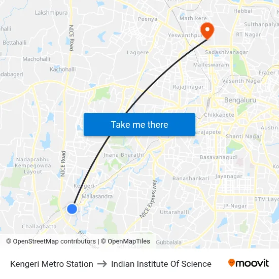 Kengeri Metro Station to Indian Institute Of Science map