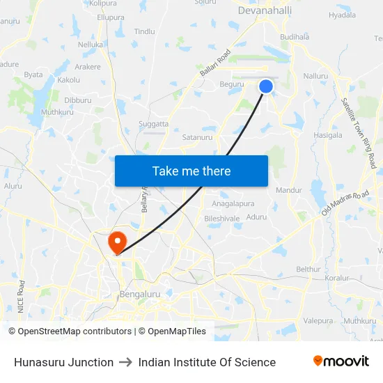 Hunasuru Junction to Indian Institute Of Science map