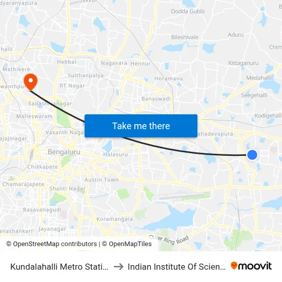Kundalahalli Metro Station to Indian Institute Of Science map