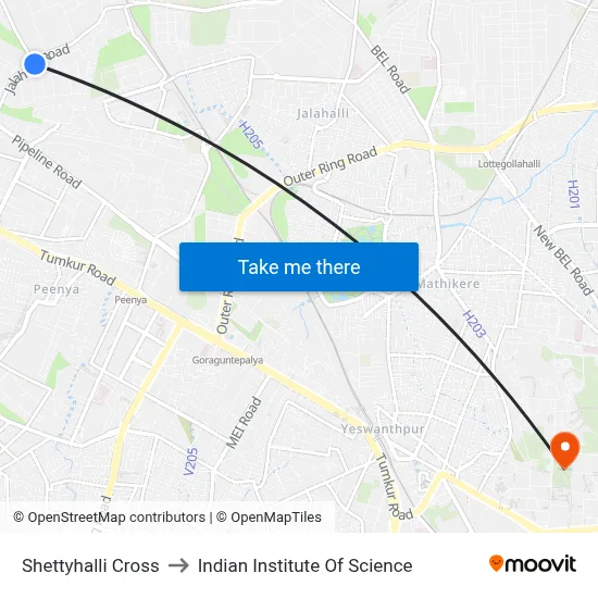 Shettyhalli Cross to Indian Institute Of Science map