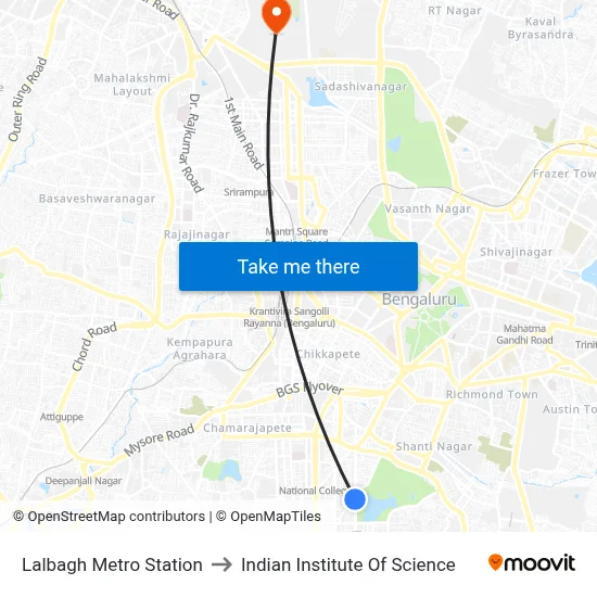 Lalbagh Metro Station to Indian Institute Of Science map