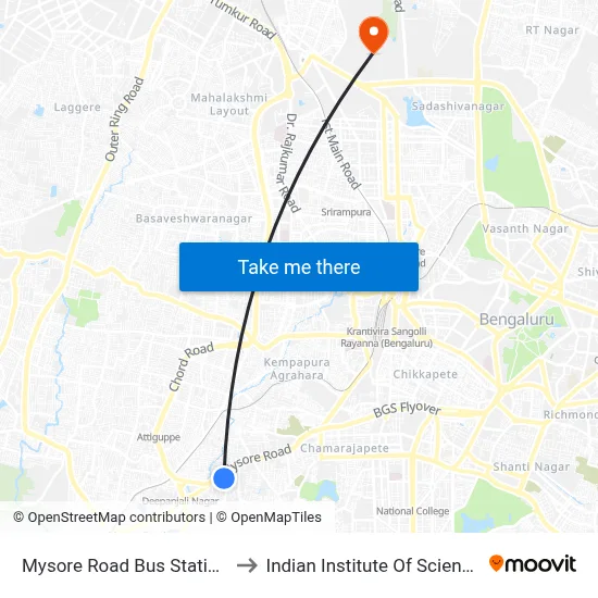 Mysore Road Bus Station to Indian Institute Of Science map
