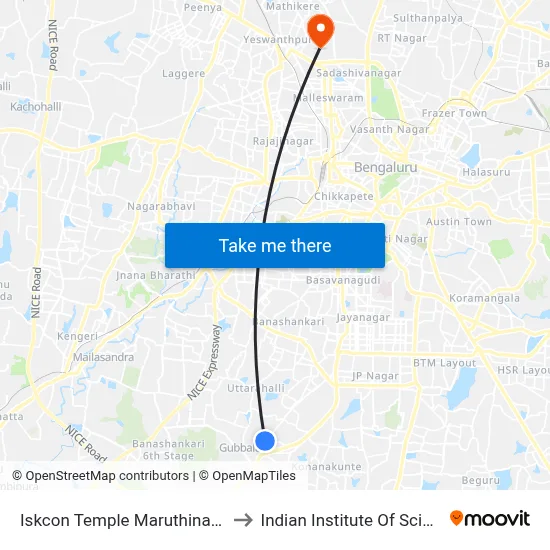 Iskcon Temple Maruthinagara to Indian Institute Of Science map