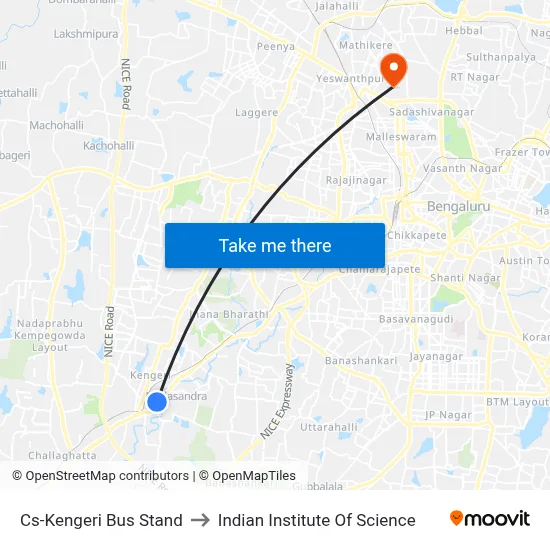 Cs-Kengeri Bus Stand to Indian Institute Of Science map
