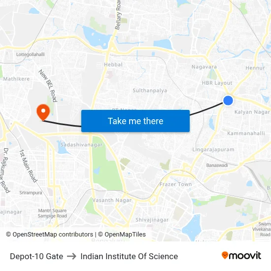 Depot-10 Gate to Indian Institute Of Science map